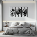 Floral Panel Trio Metal Wall Art - Elegant Black Botanical Wall Decor Set- KAF317