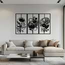 Floral Panel Trio Metal Wall Art - Elegant Black Botanical Wall Decor Set- KAF317