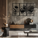 Floral Panel Trio Metal Wall Art - Elegant Black Botanical Wall Decor Set- KAF317