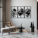 Floral Panel Trio Metal Wall Art - Elegant Black Botanical Wall Decor Set- KAF317