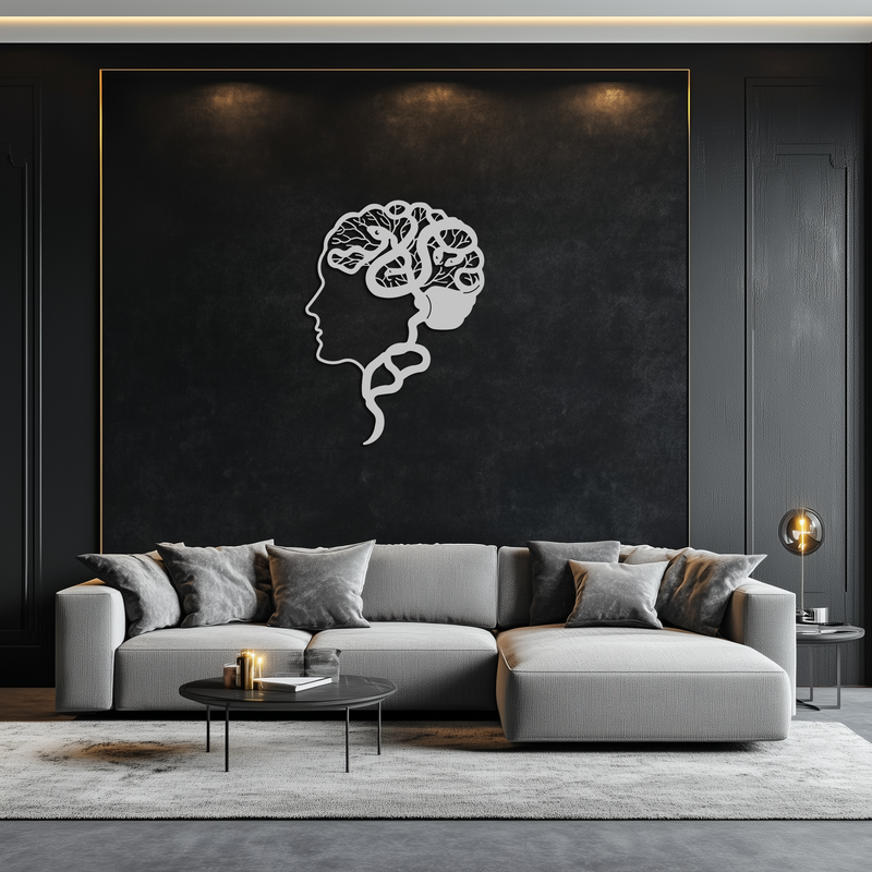 Brain Tree Metal Wall Art - Abstract Woman Head Silhouette Steel Decor- KAF318