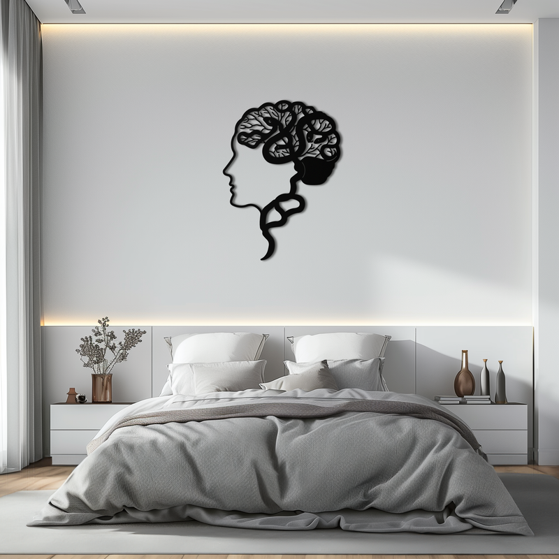Brain Tree Metal Wall Art - Abstract Woman Head Silhouette Steel Decor- KAF318