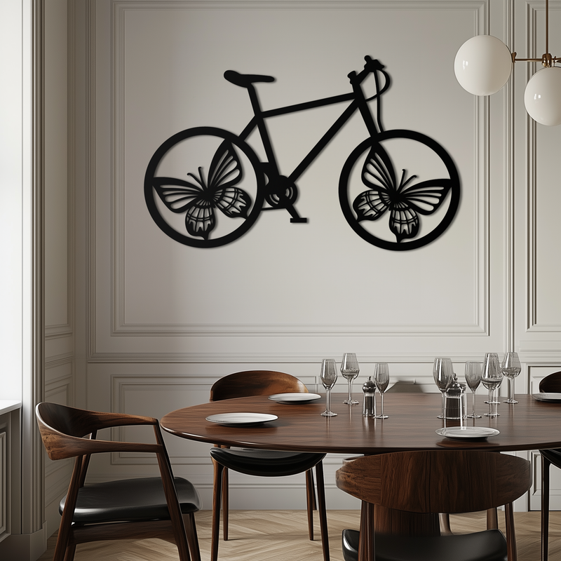 Butterfly Wheel Bicycle Metal Wall Art – Modern Artistic Bike Silhouette Decor- KAF319