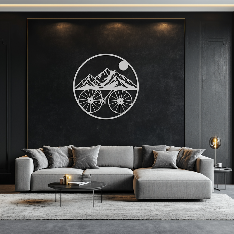 Mountain Bike Silhouette Metal Wall Art - Scenic Bicycle and Nature Scene Decor- KAF320