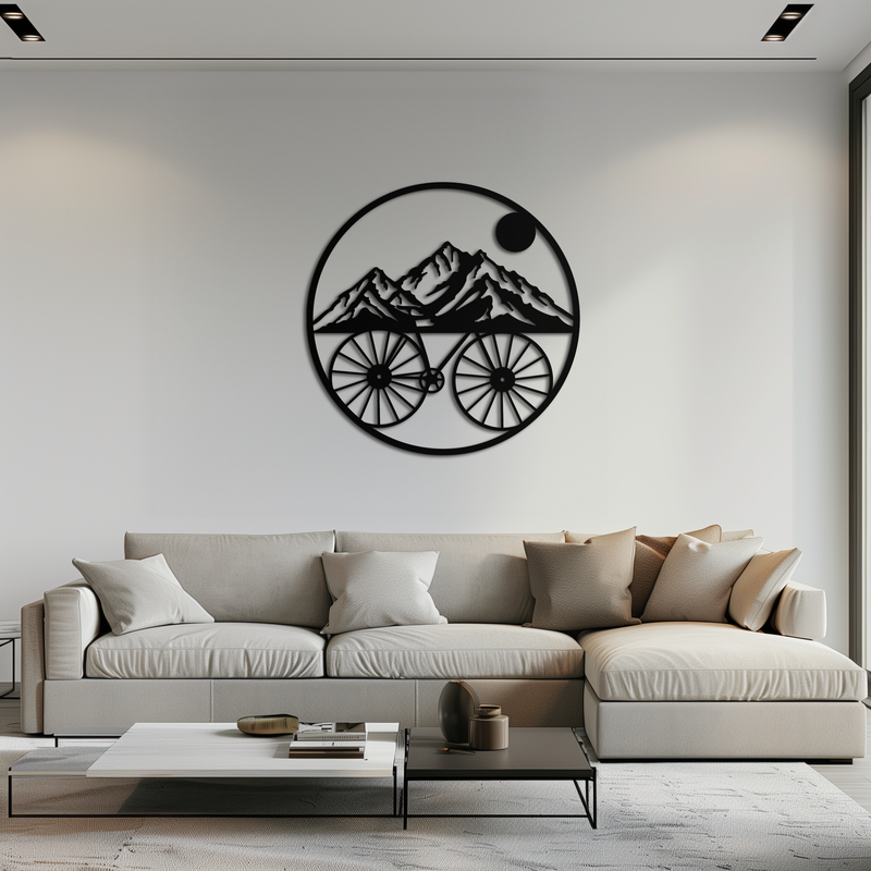 Mountain Bike Silhouette Metal Wall Art - Scenic Bicycle and Nature Scene Decor- KAF320