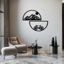 Mountain View Metal Wall Art - Half Circle Bicycle and Landscape Silhouette Decor- KAF321