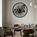 Butterfly Wheel Bicycle Silhouette Metal Wall Art - Elegant Round Nature-Inspired Decor- KAF323