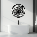 Butterfly Wheel Bicycle Silhouette Metal Wall Art - Elegant Round Nature-Inspired Decor- KAF323