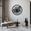 Butterfly Wheel Bicycle Silhouette Metal Wall Art - Elegant Round Nature-Inspired Decor- KAF323