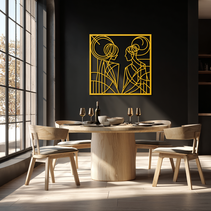 Abstract Female Duo Silhouette Metal Wall Art – Modern Minimalist Women Line Design- KAF324