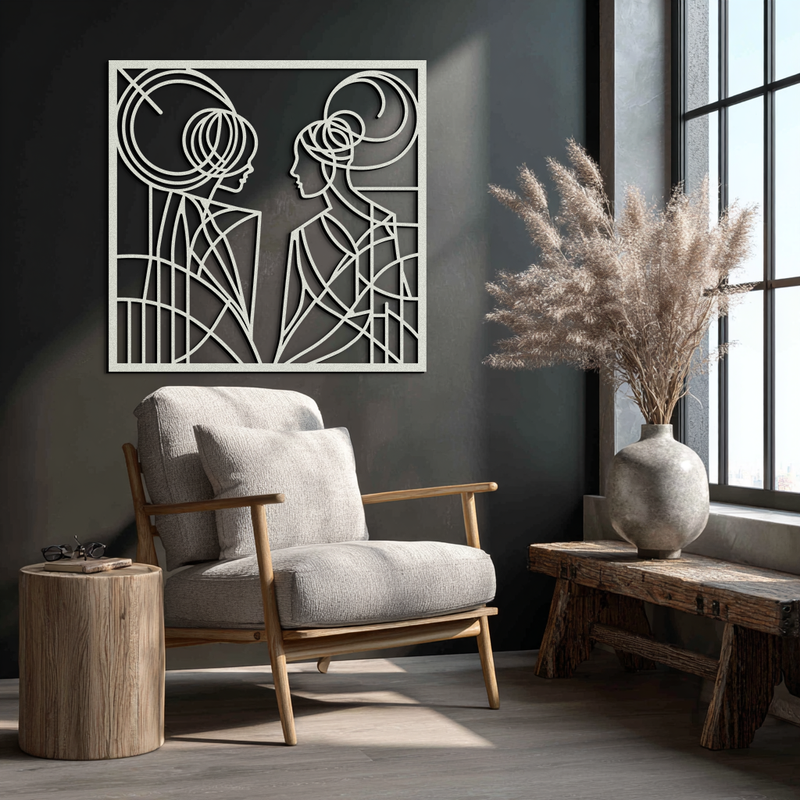 Abstract Female Duo Silhouette Metal Wall Art – Modern Minimalist Women Line Design- KAF324