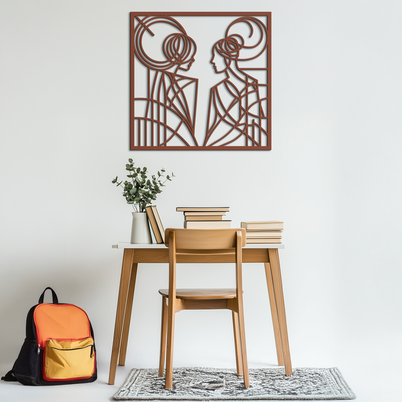 Abstract Female Duo Silhouette Metal Wall Art – Modern Minimalist Women Line Design- KAF324