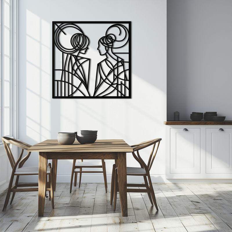 Abstract Female Duo Silhouette Metal Wall Art – Modern Minimalist Women Line Design- KAF324