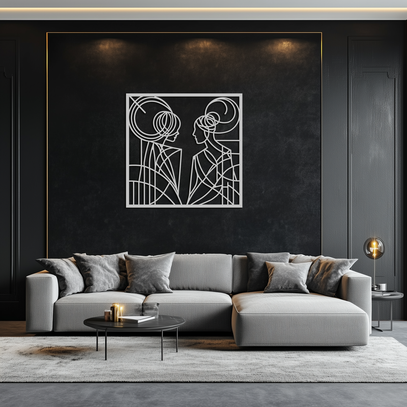 Abstract Female Duo Silhouette Metal Wall Art – Modern Minimalist Women Line Design- KAF324
