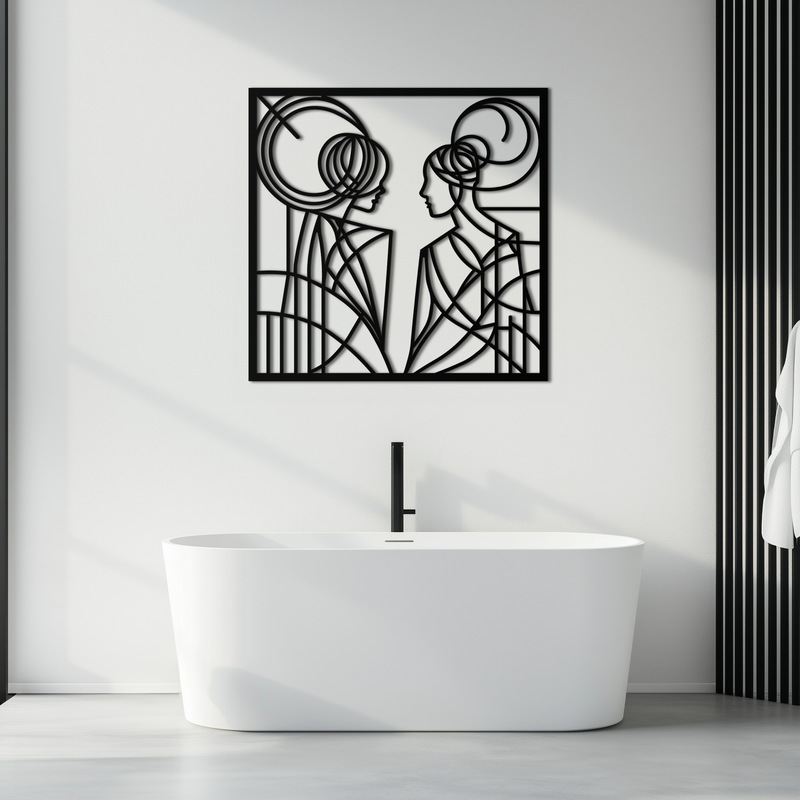 Abstract Female Duo Silhouette Metal Wall Art – Modern Minimalist Women Line Design- KAF324