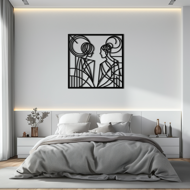 Abstract Female Duo Silhouette Metal Wall Art – Modern Minimalist Women Line Design- KAF324