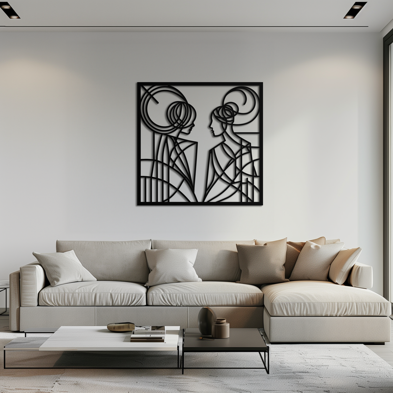 Abstract Female Duo Silhouette Metal Wall Art – Modern Minimalist Women Line Design- KAF324