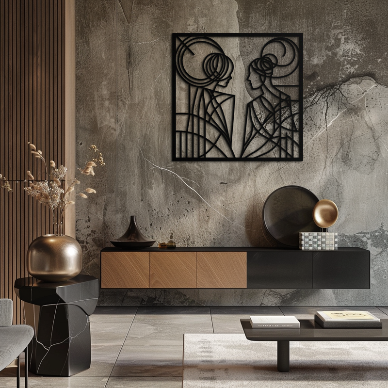 Abstract Female Duo Silhouette Metal Wall Art – Modern Minimalist Women Line Design- KAF324