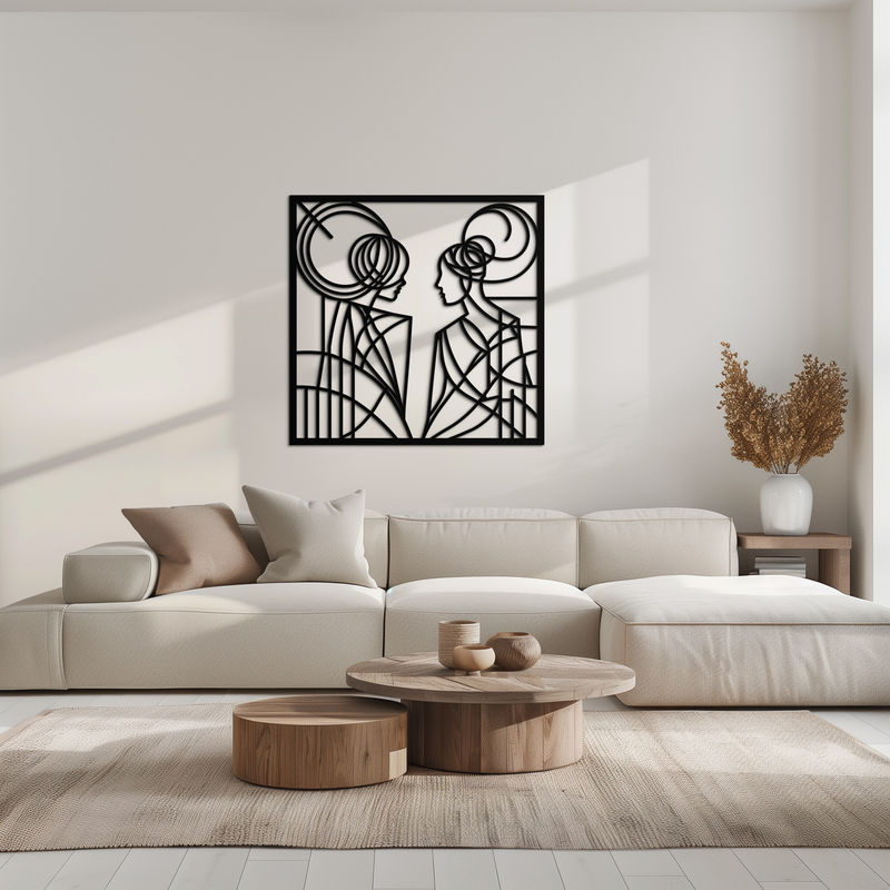 Abstract Female Duo Silhouette Metal Wall Art – Modern Minimalist Women Line Design- KAF324