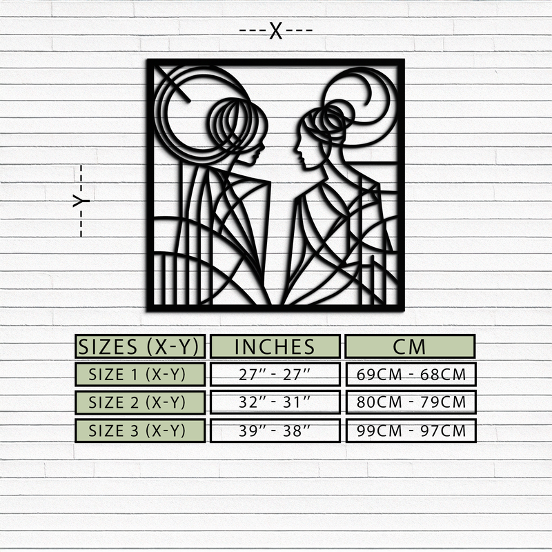 Abstract Female Duo Silhouette Metal Wall Art – Modern Minimalist Women Line Design- KAF324