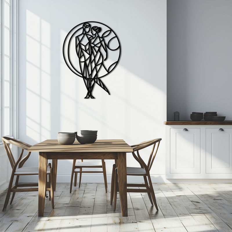 Geometric Couple Silhouette Wall Art – Modern Romantic Metal Wall Decor- KAF325