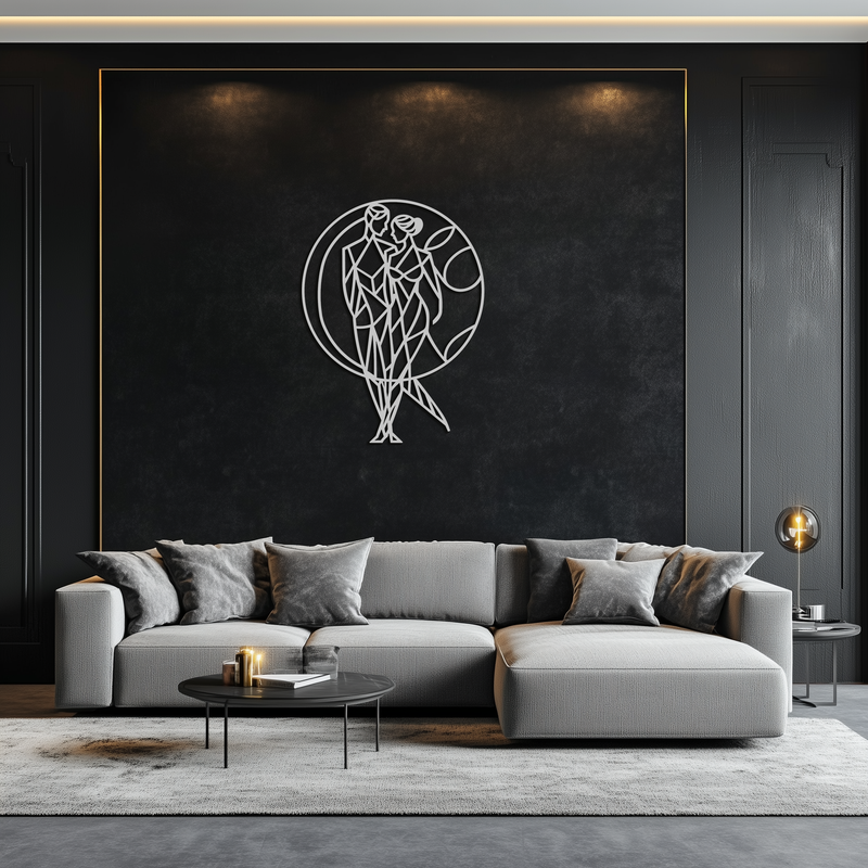 Geometric Couple Silhouette Wall Art – Modern Romantic Metal Wall Decor- KAF325