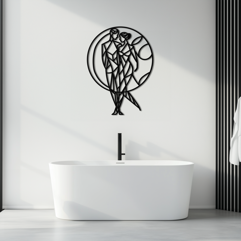 Geometric Couple Silhouette Wall Art – Modern Romantic Metal Wall Decor- KAF325