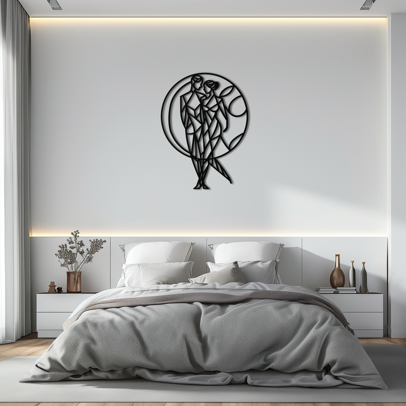 Geometric Couple Silhouette Wall Art – Modern Romantic Metal Wall Decor- KAF325