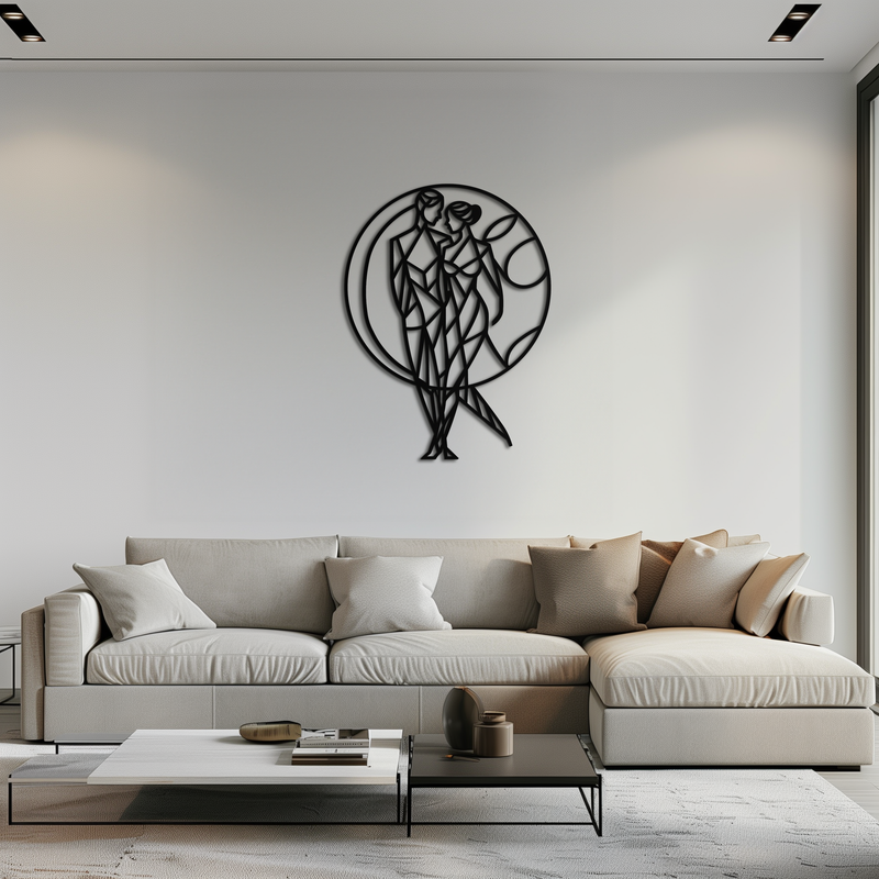 Geometric Couple Silhouette Wall Art – Modern Romantic Metal Wall Decor- KAF325