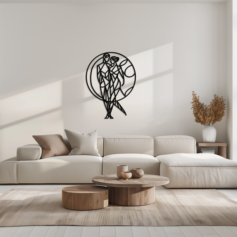 Geometric Couple Silhouette Wall Art – Modern Romantic Metal Wall Decor- KAF325