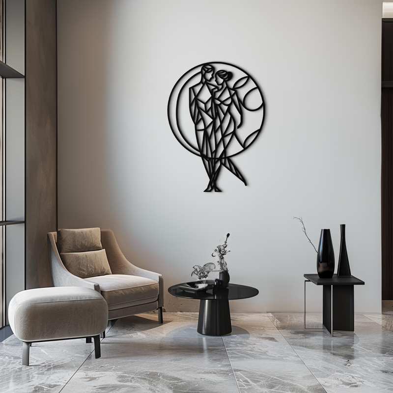 Geometric Couple Silhouette Wall Art – Modern Romantic Metal Wall Decor- KAF325