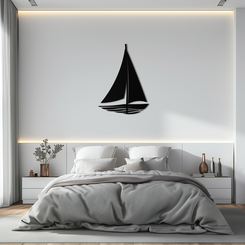 Nautical Sailboat Silhouette Metal Wall Art – Minimalist Ocean-Inspired Steel Decor- KAF326