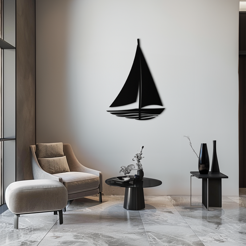 Nautical Sailboat Silhouette Metal Wall Art – Minimalist Ocean-Inspired Steel Decor- KAF326