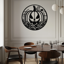 Pumpkin Halloween Silhouette Metal Wall Art – Spooky Round Black Decor- KAF327