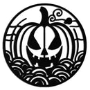 Pumpkin Halloween Silhouette Metal Wall Art – Spooky Round Black Decor- KAF327