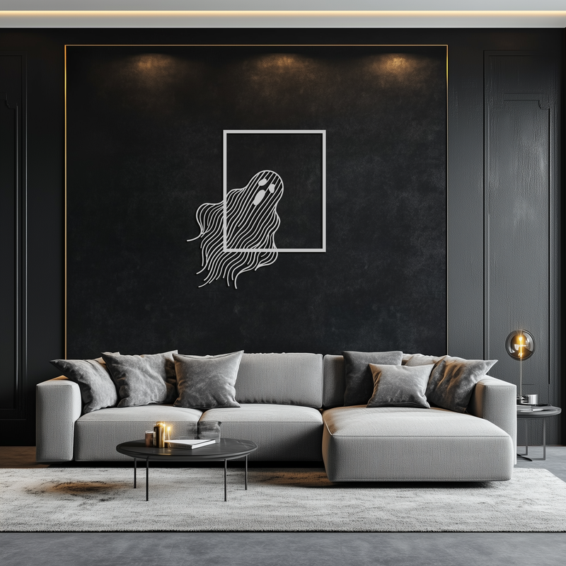 Ghost Metal Wall Art – Spooky Ghost Silhouette Steel Decor for Halloween or Gothic Interiors- KAF329