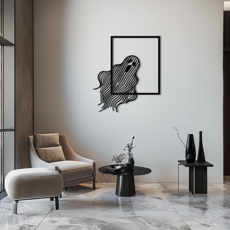 Ghost Metal Wall Art – Spooky Ghost Silhouette Steel Decor for Halloween or Gothic Interiors- KAF329