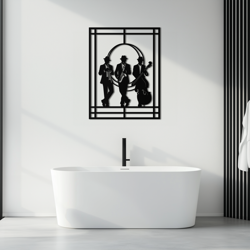 Jazz Musicians Metal Wall Art – Saxophone and Trumpet Player Silhouette Steel Decor for Music Lovers- KAF332