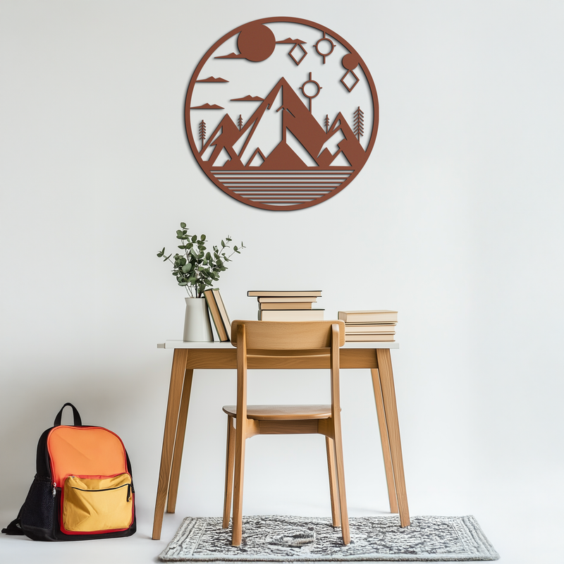 Abstract Mountain Metal Wall Art – Geometric Mountain Silhouette Steel Decor for Modern Interiors- KAF336