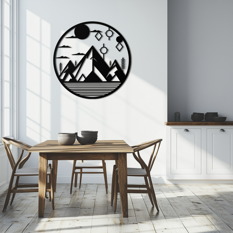 Abstract Mountain Metal Wall Art – Geometric Mountain Silhouette Steel Decor for Modern Interiors- KAF336
