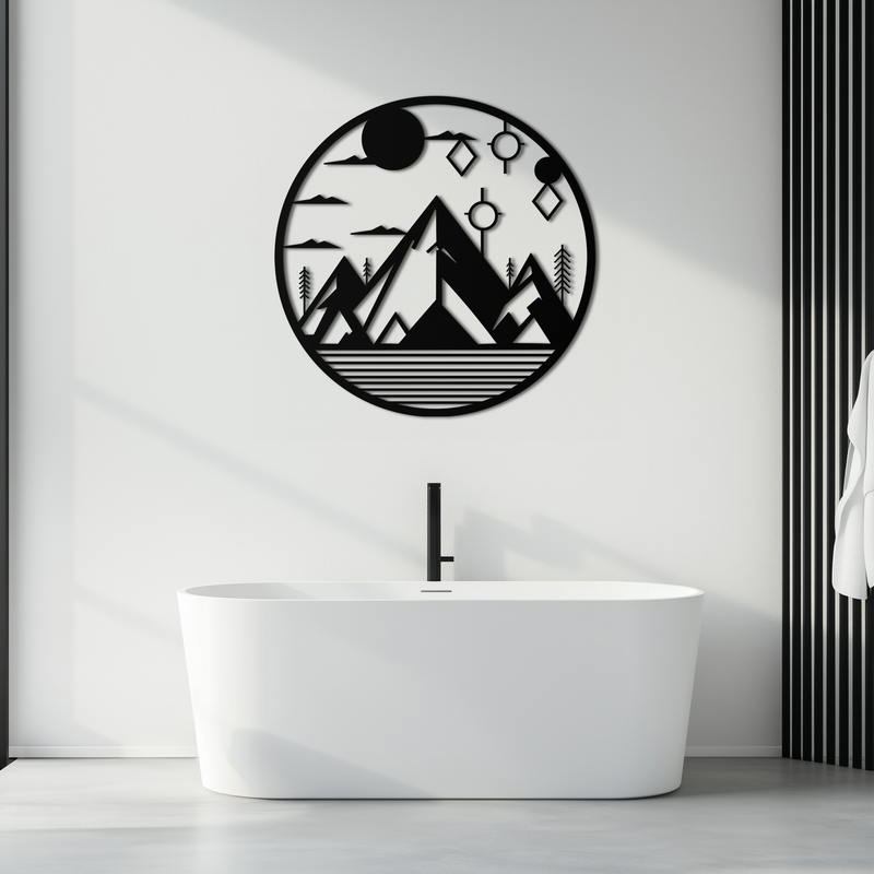 Abstract Mountain Metal Wall Art – Geometric Mountain Silhouette Steel Decor for Modern Interiors- KAF336