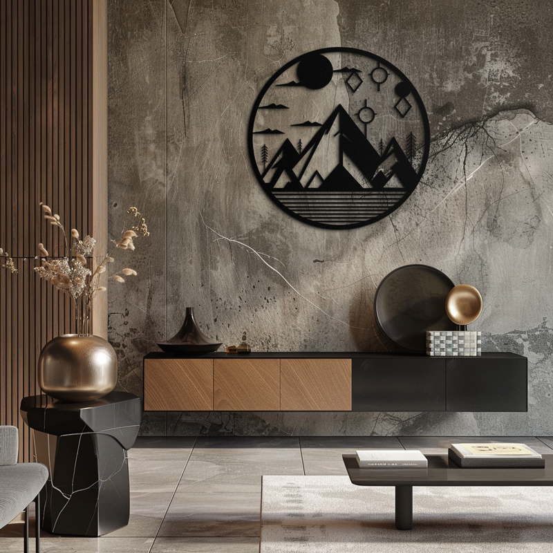 Abstract Mountain Metal Wall Art – Geometric Mountain Silhouette Steel Decor for Modern Interiors- KAF336