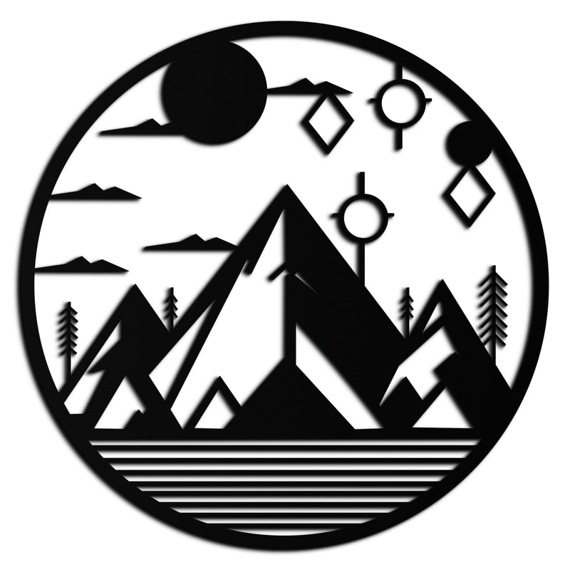 Abstract Mountain Metal Wall Art – Geometric Mountain Silhouette Steel Decor for Modern Interiors- KAF336