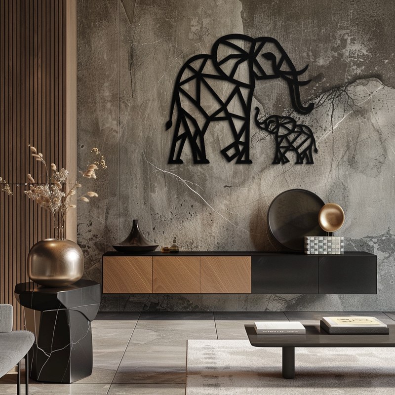 Elephant Family Metal Wall Art – Mom and Calves Silhouette Steel Decor for Nature and Animal Lovers- KAF337