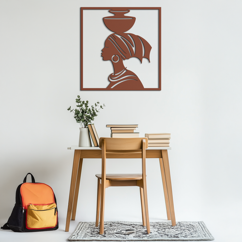 African Woman Metal Wall Art – Elegant Tribal Silhouette Steel Decor for Cultural and Boho Interiors- KAF338