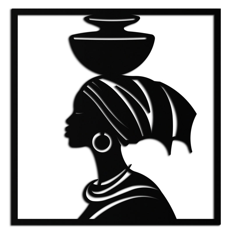 African Woman Metal Wall Art – Elegant Tribal Silhouette Steel Decor for Cultural and Boho Interiors- KAF338