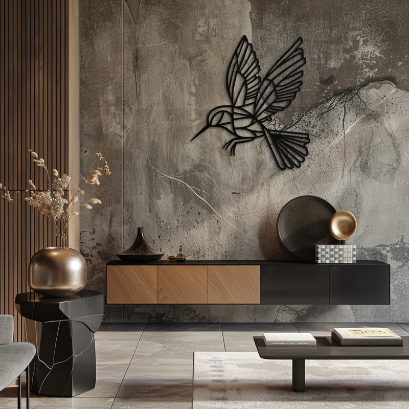 Hummingbird Metal Wall Art – Delicate Bird Silhouette Steel Decor for Nature-Inspired Interiors- KAF339
