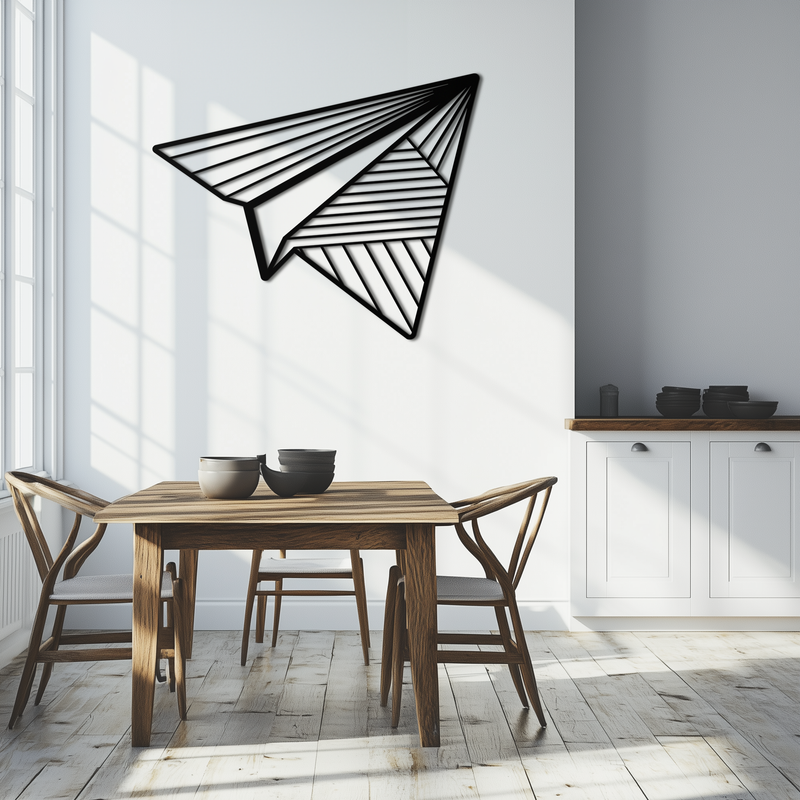 Paper Airplane Metal Wall Art – Minimalist Flight Silhouette Steel Decor for Modern and Whimsical Spaces- KAF340