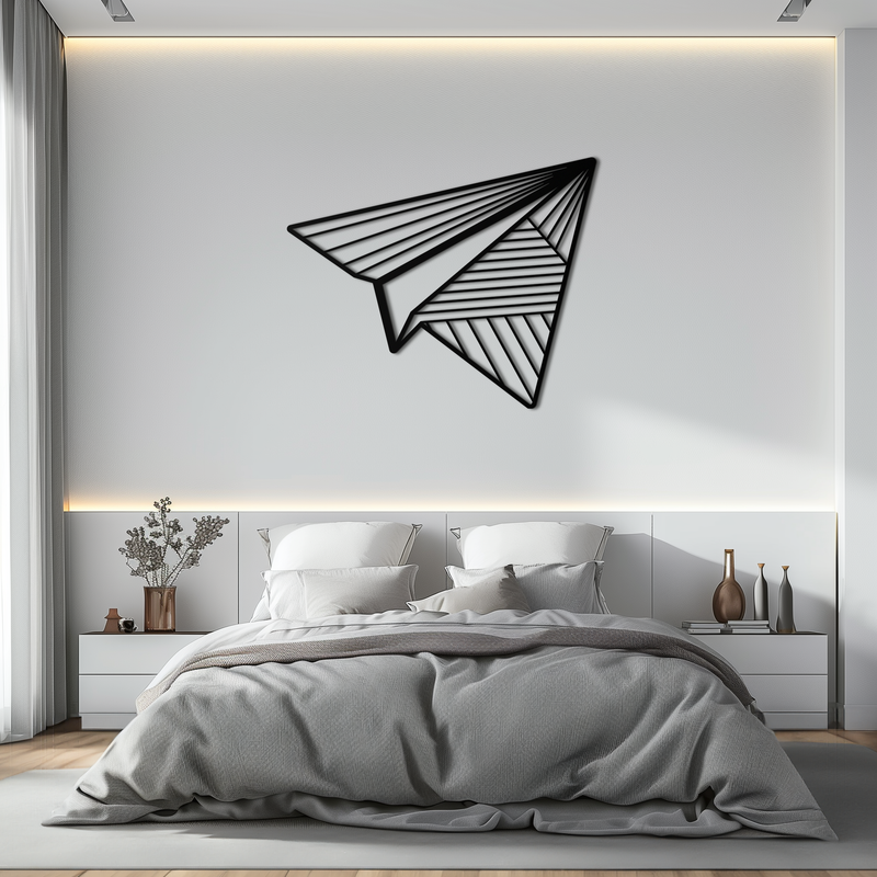 Paper Airplane Metal Wall Art – Minimalist Flight Silhouette Steel Decor for Modern and Whimsical Spaces- KAF340