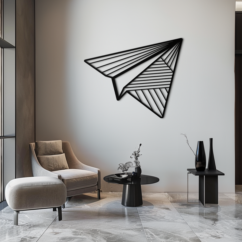 Paper Airplane Metal Wall Art – Minimalist Flight Silhouette Steel Decor for Modern and Whimsical Spaces- KAF340